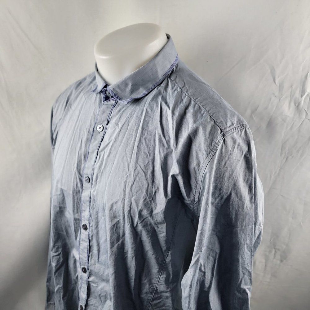 Ted Baker London Shirt Mens 6 XL Blue Button Front Solid Cotton Flip Cuff L/S